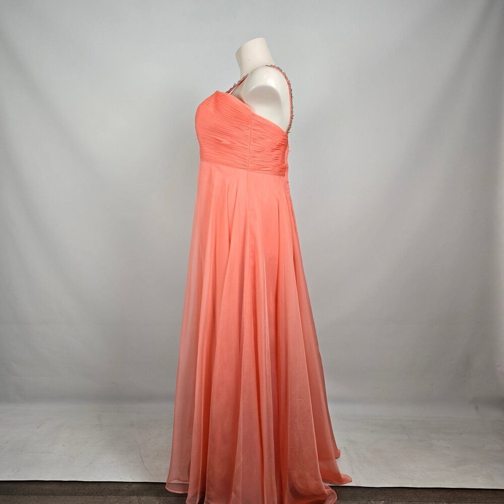 Night Moves Coral Chiffon Evening Gown Size 20W Beaded Formal Dress Flowy & Ele - Picture 7 of 11
